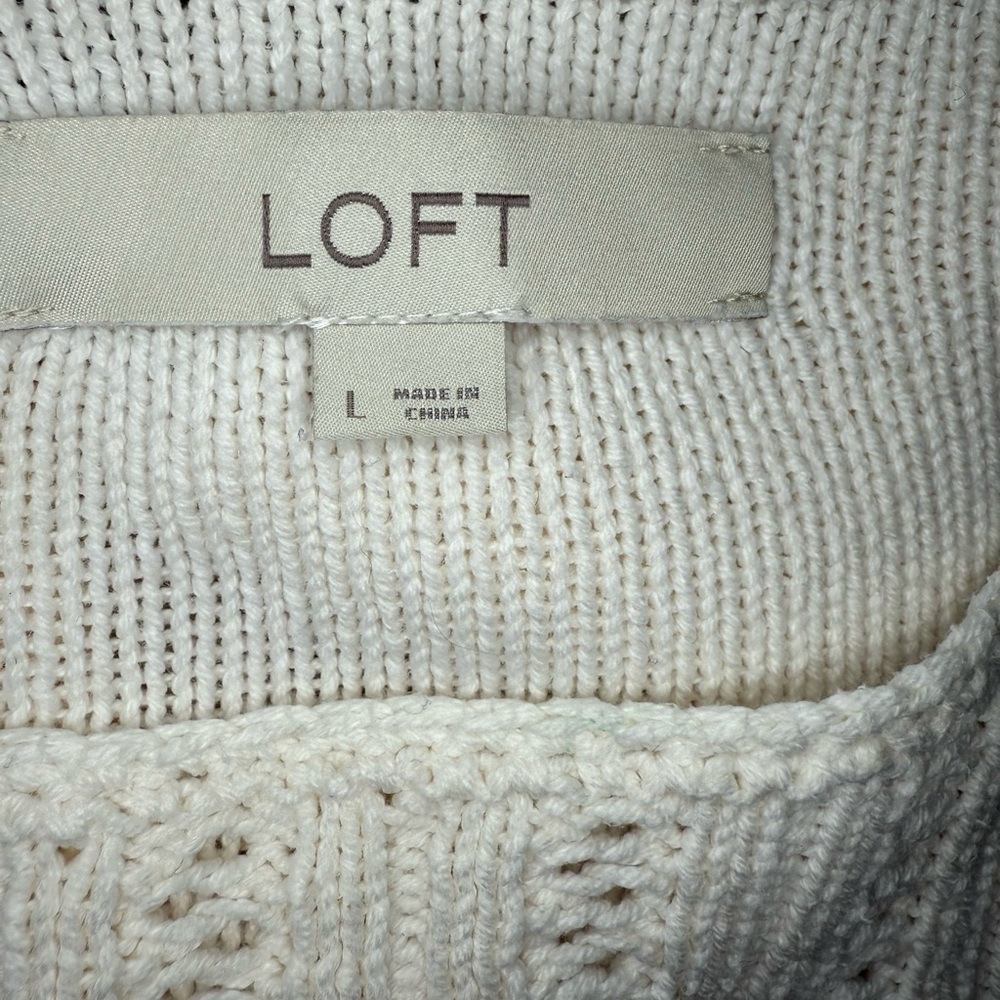 LOFT Ivory Ruffle Cable Knit Sweater - Picture 5 of 6